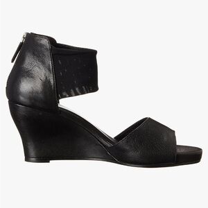 Eileen Fisher Corona Mid-Wedge Black LeatherSandals Size 6.5 NWOT